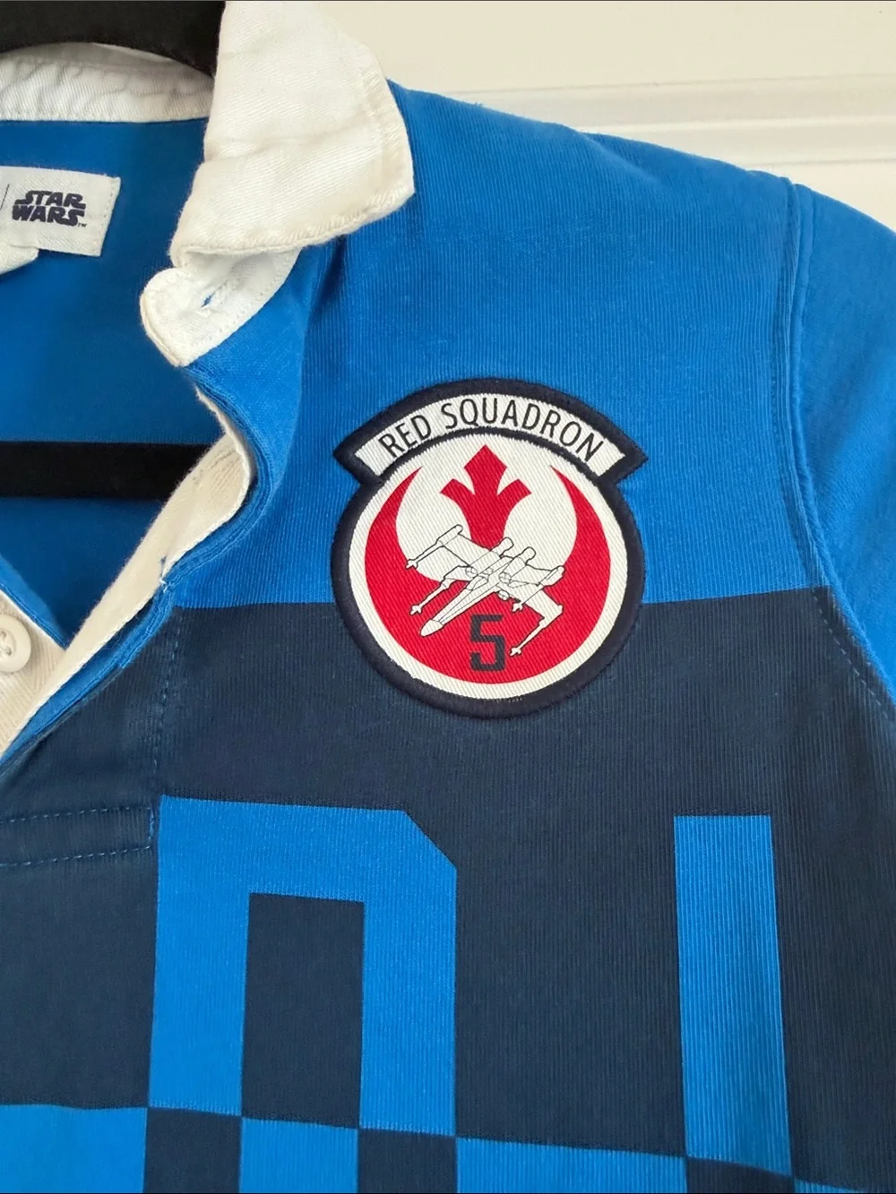 GAP Blue Long-Sleeve 'JEDI' Rugby Shirt with White Collar